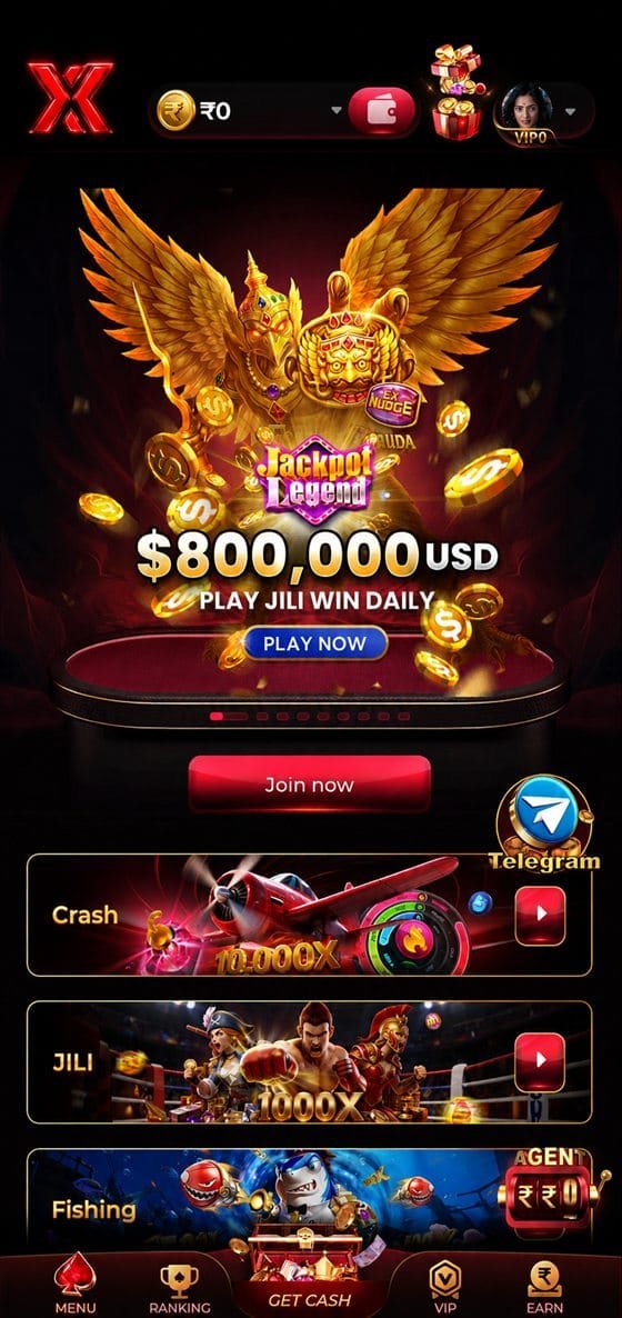 ix7 game app home screen showing jackpot lobby, crash, JILI and fishing games